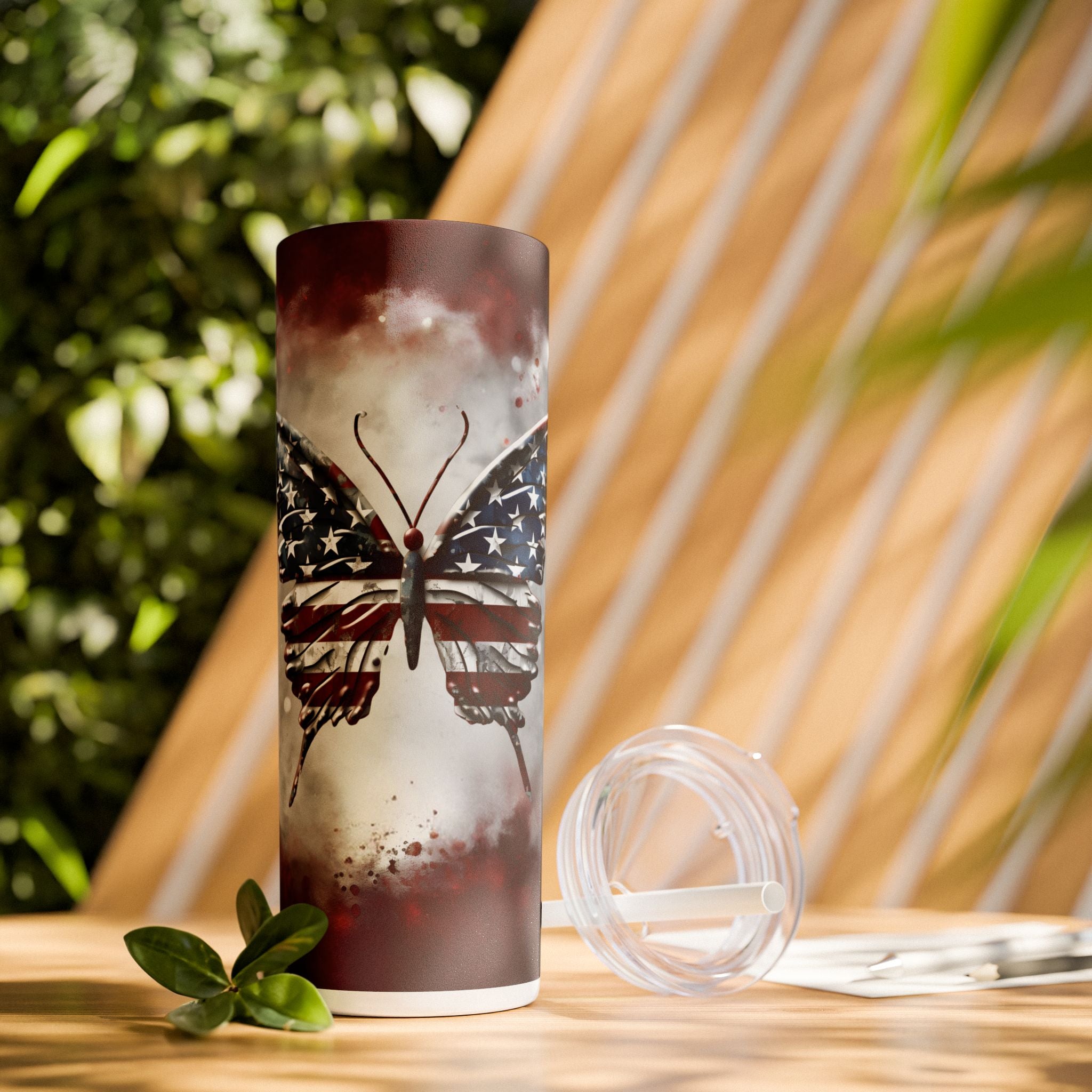 20oz Skinny Tumbler: Elegant Butterfly Design