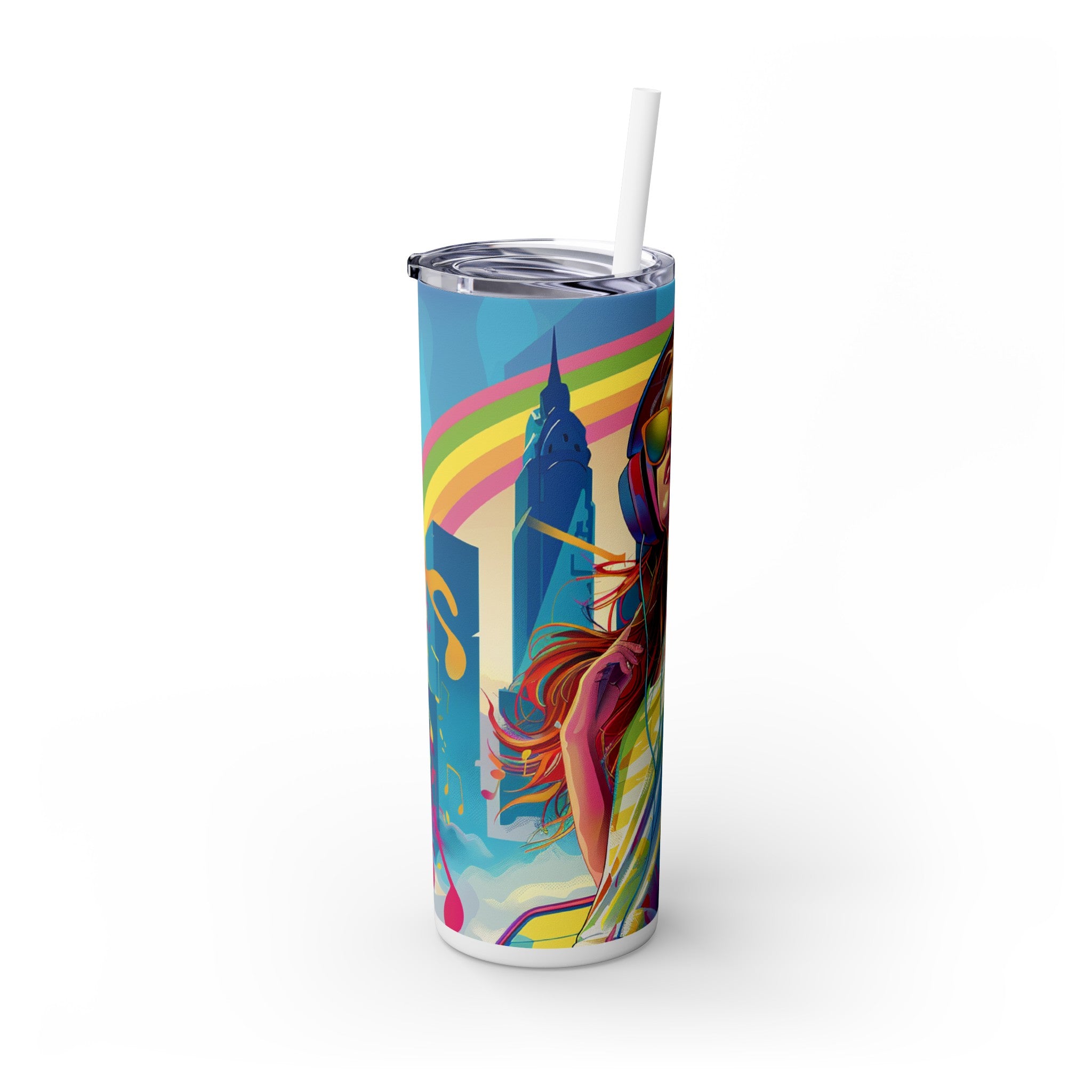 Skinny Tumbler with Straw, 20oz - Music girl