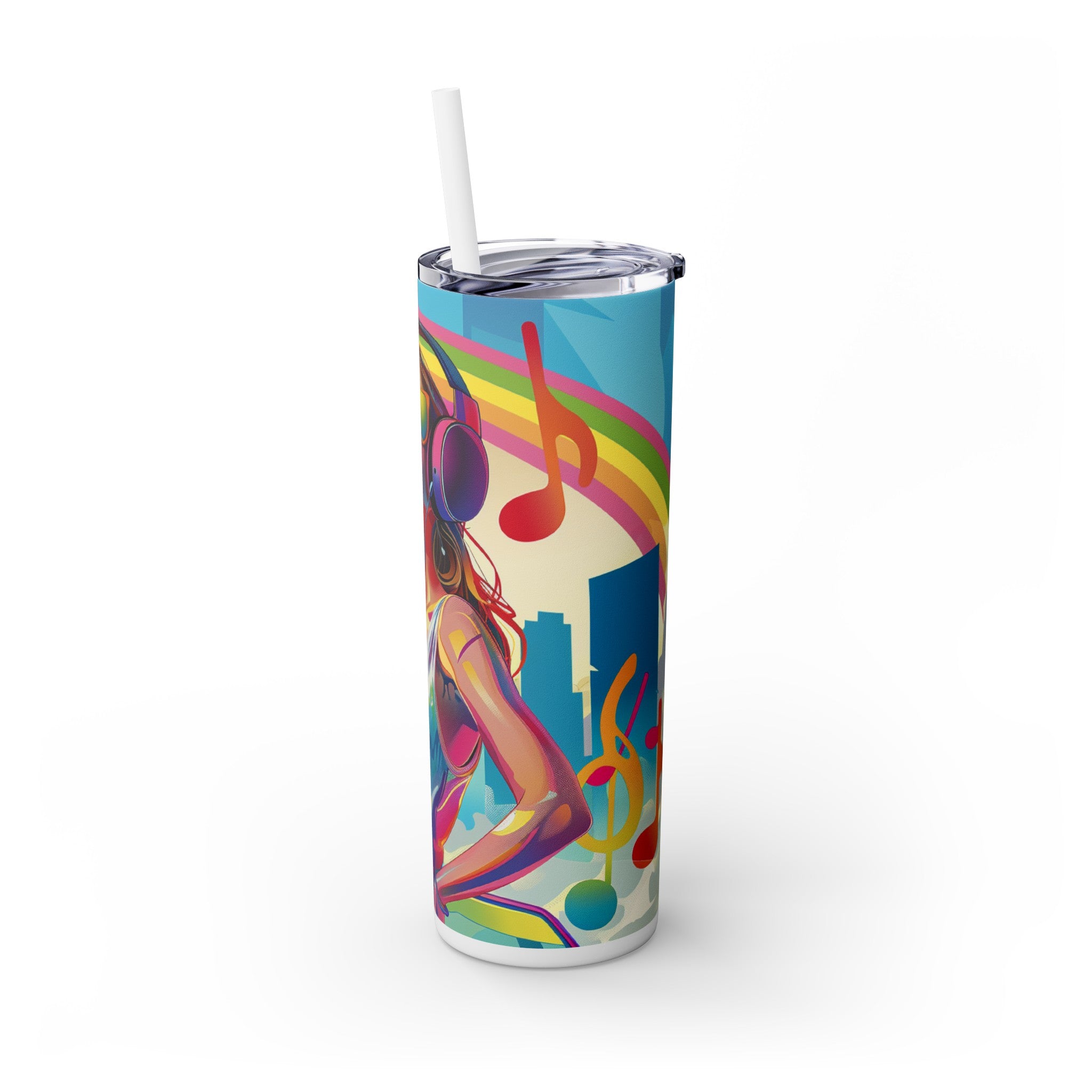 Skinny Tumbler with Straw, 20oz - Music girl