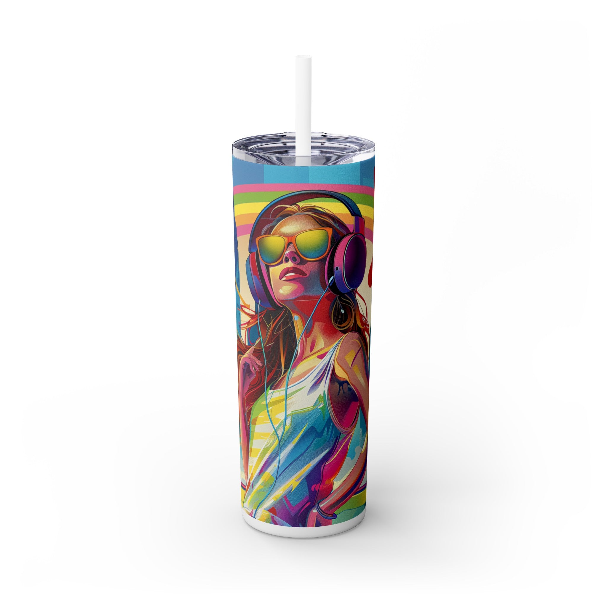 Skinny Tumbler with Straw, 20oz - Music girl