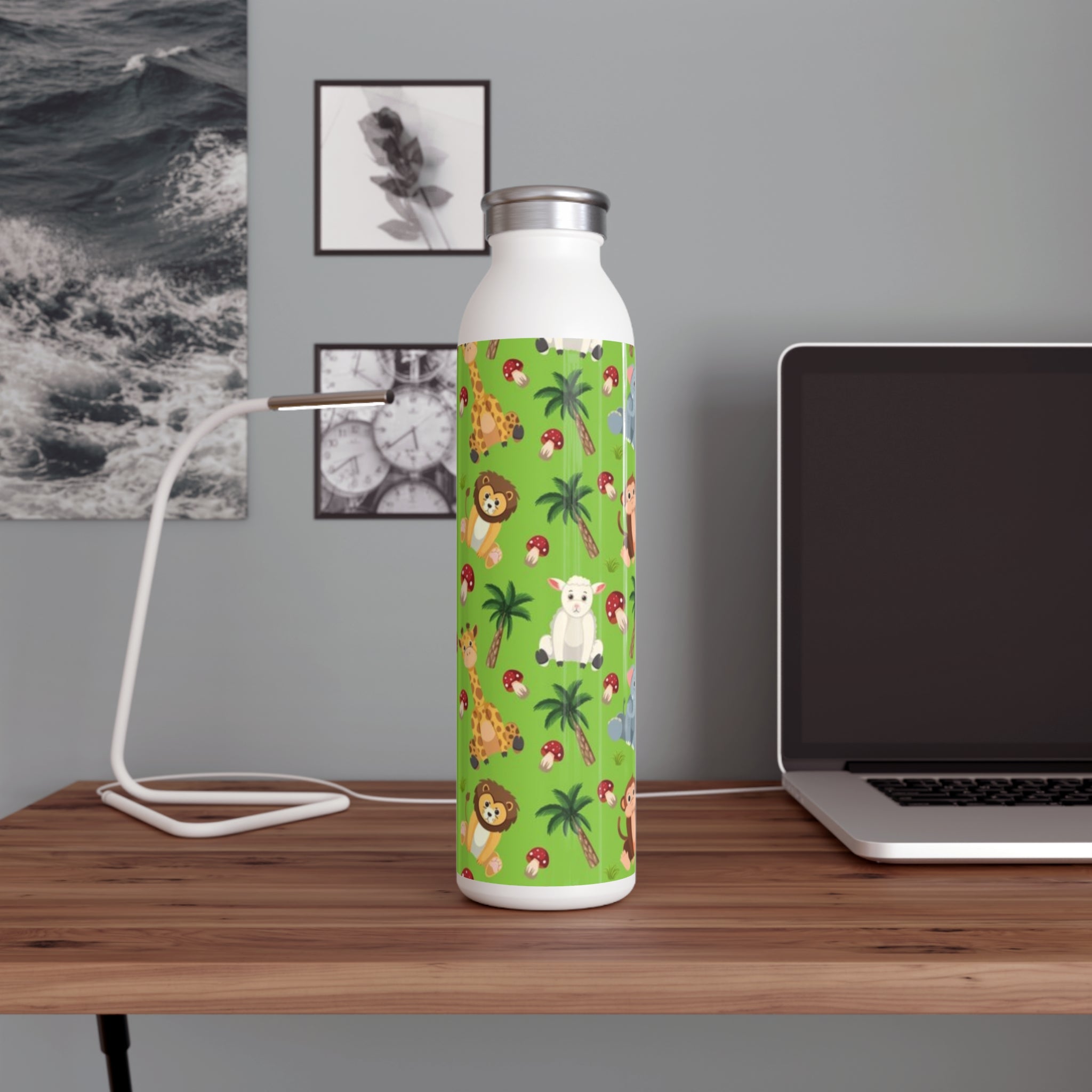 Nature's Canvas: 20oz Slim Water Bottle for Artistic Wildlife Lovers